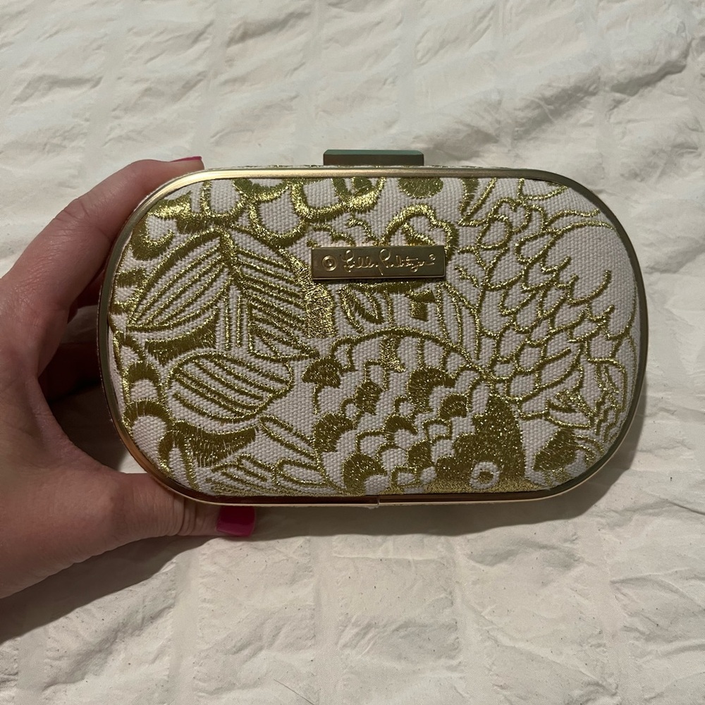 Lilly Pulitzer for Target White and Gold Embroidered Clutch
